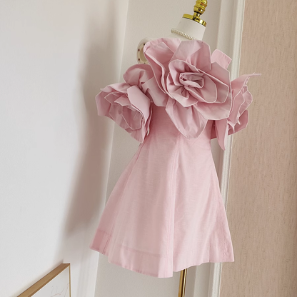 Chic 3D Flower Pink Strapless A Line Short Party Dress Homecoming Dress YM2103