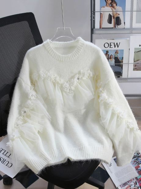 White niche mesh splicing sweet sweater  YM1934