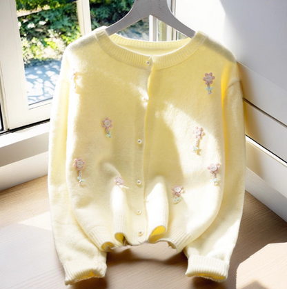 Sweet Short Sweater Jacket New Style Pink Outer Long-Sleeved Knitted Cardigan YM2360