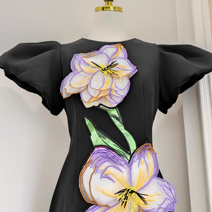Fashionable Temperament Three-Dimensional Flower Embroidery Sheath Long Party Dress Holiday Dress YM2102