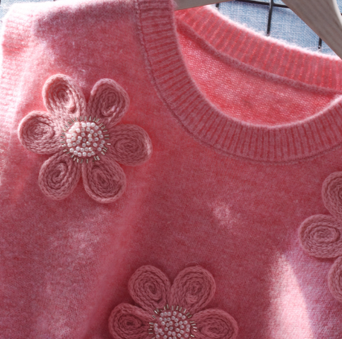 Flower Round Neck Knitted Women's Vest Autumn New Sweet Sweater Vest YM2348