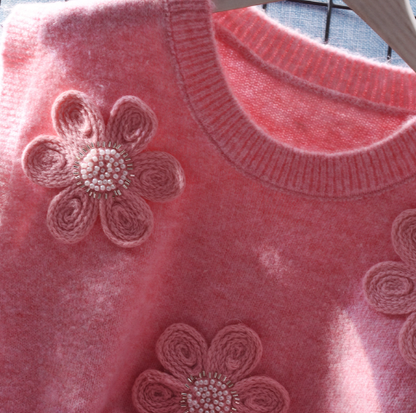 Flower Round Neck Knitted Women's Vest Autumn New Sweet Sweater Vest YM2348