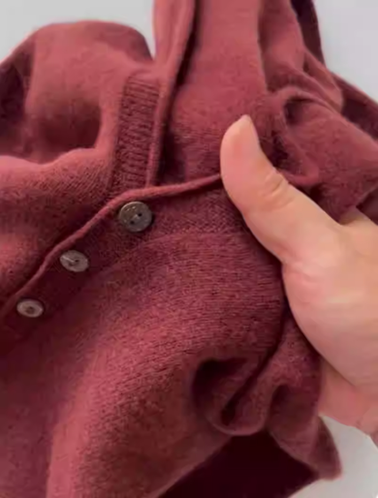 Burgundy hooded cardigan retro sweater YM1896