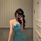 Chic Sheath Halter Blue Prom Dress Party Dress YM1708