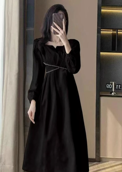 Minimalist Black Resort Square-neck A-Line Maxi Women Dress Holiday Dress YM2707