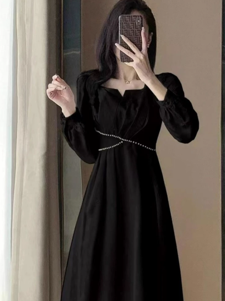 Minimalist Black Resort Square-neck A-Line Maxi Women Dress Holiday Dress YM2707