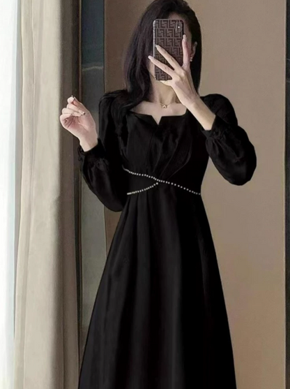 Minimalist Black Resort Square-neck A-Line Maxi Women Dress Holiday Dress YM2707
