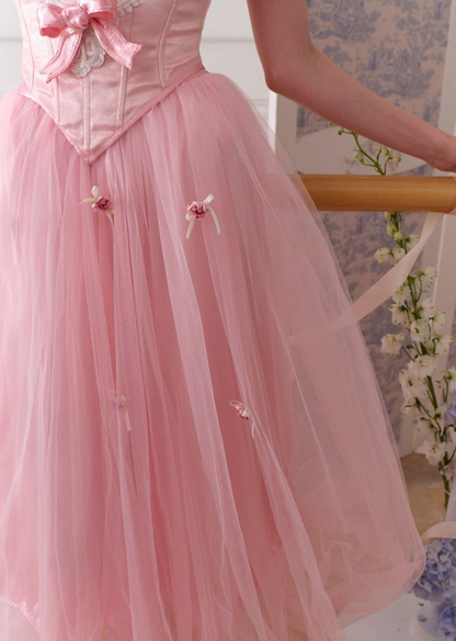 Elegant Blush Pink Embroidered Puffy Sweetheart A-Line Long Prom Dress Birthday Dress YM2614