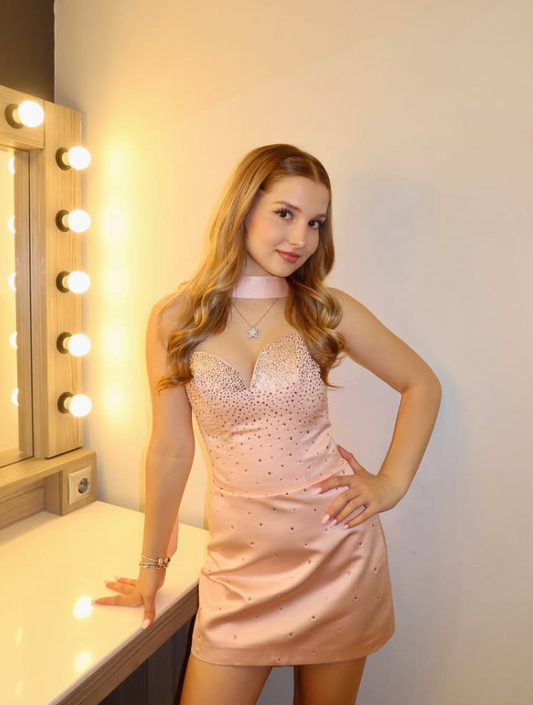 Charming Pink Sequins Sweetheart Sheath Short Prom Dress Birthday Dress YM2525