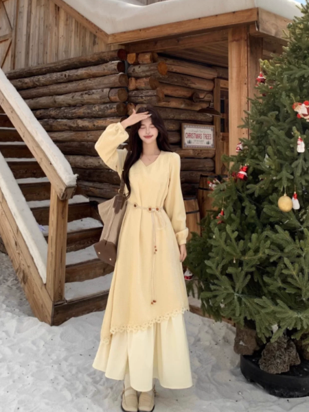 Flowy Pastel Yellow Satin Tiered Jewel A-Line Maxi Prom Dress Birthday Dress Ball Gown YM2706