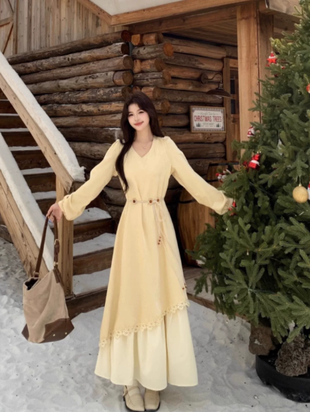 Flowy Pastel Yellow Satin Tiered Jewel A-Line Maxi Prom Dress Birthday Dress Ball Gown YM2706