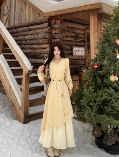 Flowy Pastel Yellow Satin Tiered Jewel A-Line Maxi Prom Dress Birthday Dress Ball Gown YM2706