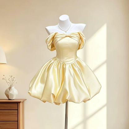 Elegant Yellow Off The Shoulder Short Prom Dress Mini Birthday Dress YM2459