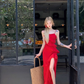 women's summer red suspender dress YM1253