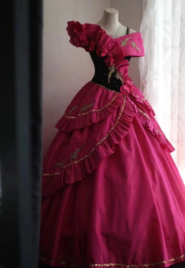 Stunning Barbie Pink Embroidered Bateau A-Line Long Prom Dress Birthday Dress YM2576