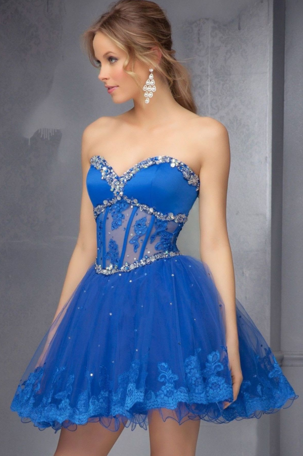 Pretty Navy Beaded Tulle Sweetheart A-Line Short Prom Dress Cocktail Dress YM2541