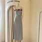 Sling Dress New Style Waist Slimming Blue Dress With Flowers YM1772