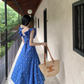 Blue Floral V Neak A Line Party Dress YM1834