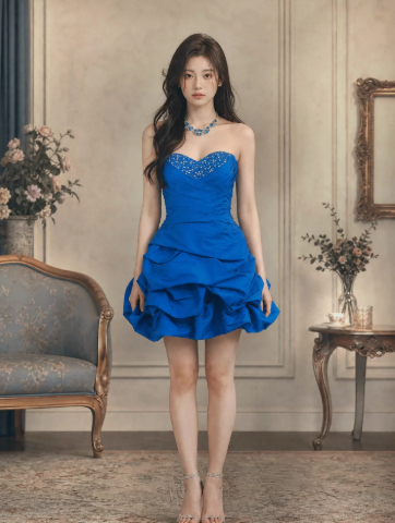 Dreamy Navy Pleated Beaded Sweetheart A-Line Short Prom Dress Party Dress YM2533