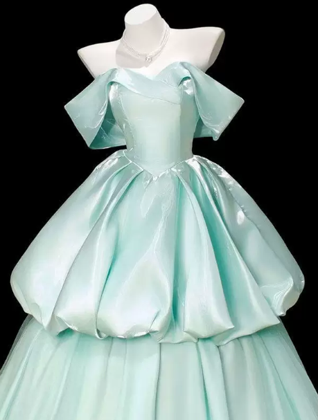 Fresh Mint Green Tiered Off-the-shoulder A-Line Long Prom Dress Birthday Dress YM2634