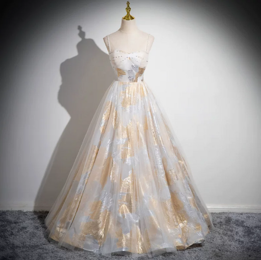Sparkly Gradient Tulle Puffy Spaghetti Straps A-Line Long Prom Dress Birthday Dress YM2640