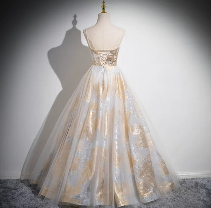 Sparkly Gradient Tulle Puffy Spaghetti Straps A-Line Long Prom Dress Birthday Dress YM2640