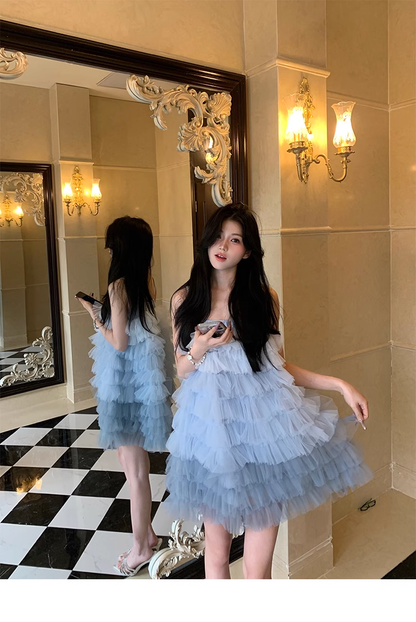 Sweet Ombre Blue Tulle Layered Short Party Dress Prom Dress YM2015