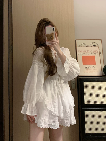 Pretty White Lace Trim Tiered Portrait A-Line Maxi Women Dress Holiday Dress YM2731