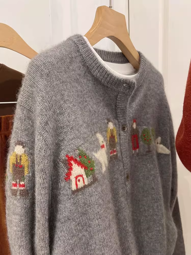 Cartoon print sweater cardigan YM1897