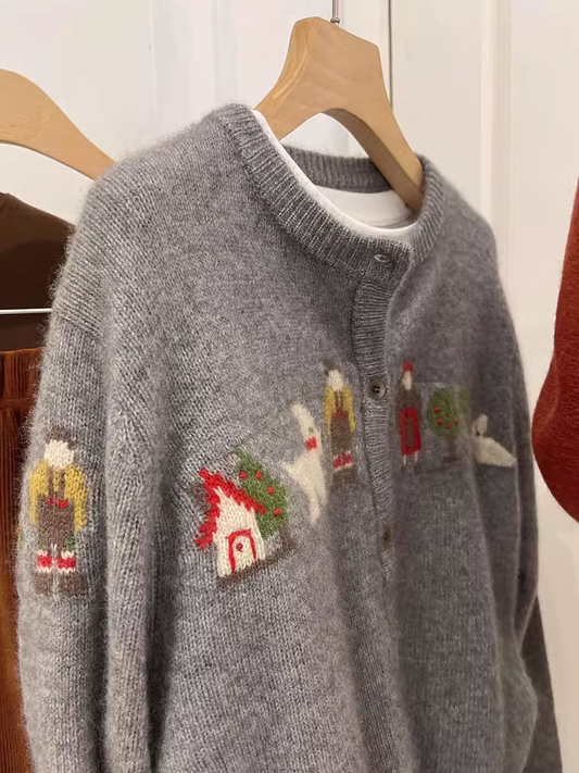 Cartoon print sweater cardigan YM1897