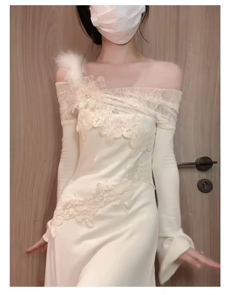 Elegant Off The Shoulder Long Prom Dress Lace Evening Gown  YM1646