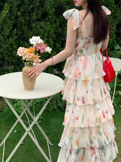 Floral Slimming Sleeveless Elegant Cake A Line Layered Dress YM1776