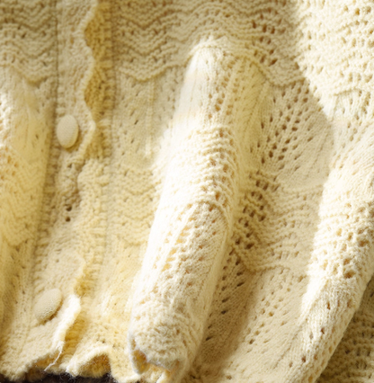 Yellow Hollow Short Sweater Jacket Spring New Japanese Sweet Knitted Cardigan YM2369