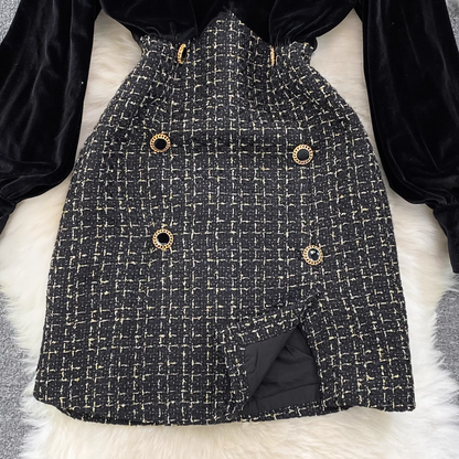 Autumn and winter retro velvet a-line vocation dress YM814