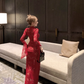 Sexy Red V-Neck Lace Long Sleeve Prom Dress Party Dress YM1817