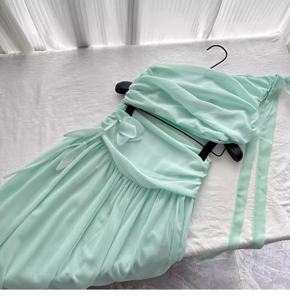 Sexy Mint Green One Shoulder Chiffon Vacation Dress Birthday Dress YM2077