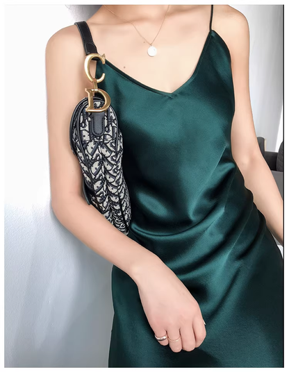 Classy Spaghetti Straps Dark Dreen Satin Mermaid Long Birthday Party Dress Holiday Dress YM2431