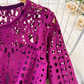 Women's long-sleeved round neck mid-length hollow lace dress YM882