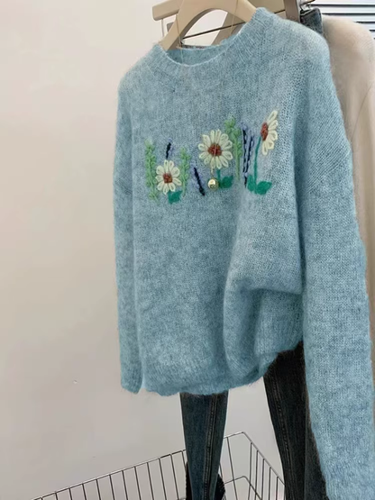 Purple Floral Knitted Sweater YM1852
