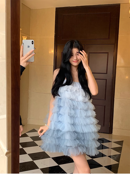 Sweet Ombre Blue Tulle Layered Short Party Dress Prom Dress YM2015