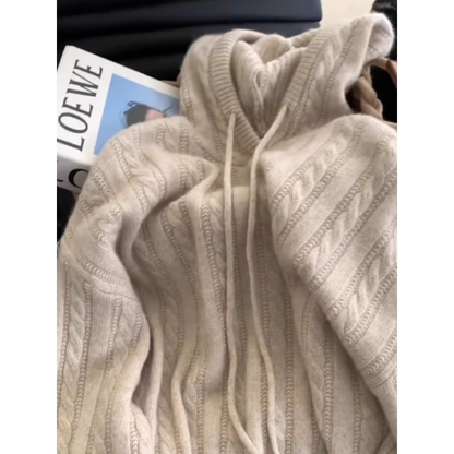 Women's Drawstring Hooded Cable Sweater YM1841