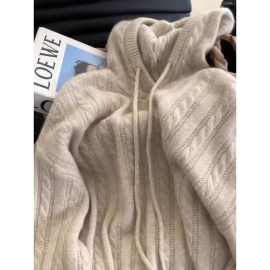 Women's Drawstring Hooded Cable Sweater YM1841