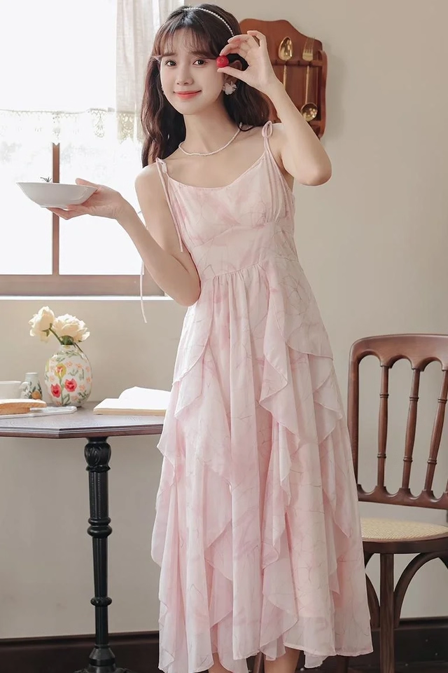 Pink Suspender Holiday Dress Ruffle Fairy Seaside Vacation Dress YM232 ymprom Pink Suspender Holiday Dress Ruffle Fairy Seaside Vacation Dress YM232 ymprom