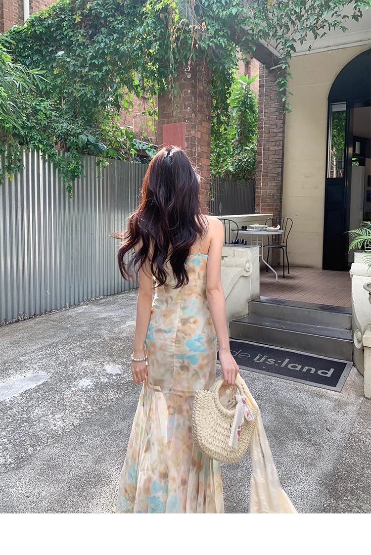 Classy Straps Print Floral Mermaid Prom Dress Long Party Dress YM1989