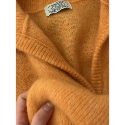 Sunset Orange Large Lapel Sweater Loose Slimming Sweater YM1859