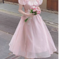 Pink backless dress for women summer puff sleeve long dress YM1503