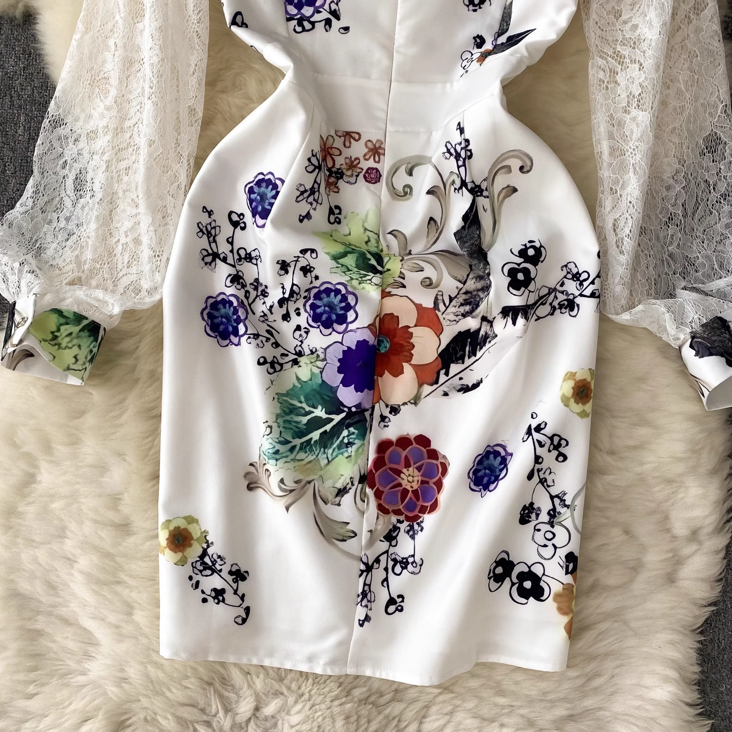 Elegant lace mosaic printed summer dress for women,YM156