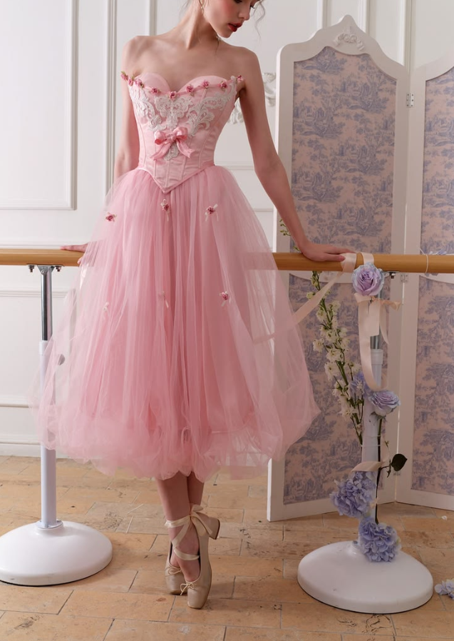 Elegant Blush Pink Embroidered Puffy Sweetheart A-Line Long Prom Dress Birthday Dress YM2614