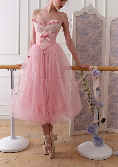 Elegant Blush Pink Embroidered Puffy Sweetheart A-Line Long Prom Dress Birthday Dress YM2614