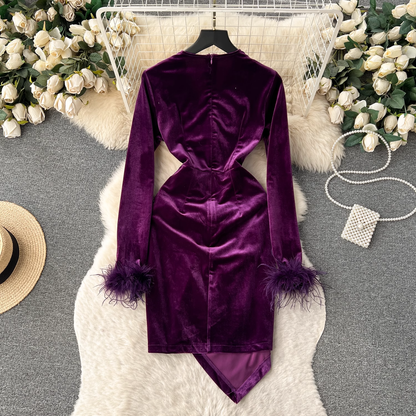 Sheath Velvet Short  Dress Vocation Dress YM635